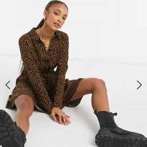 New tiered shirt dress in black abstract print XL